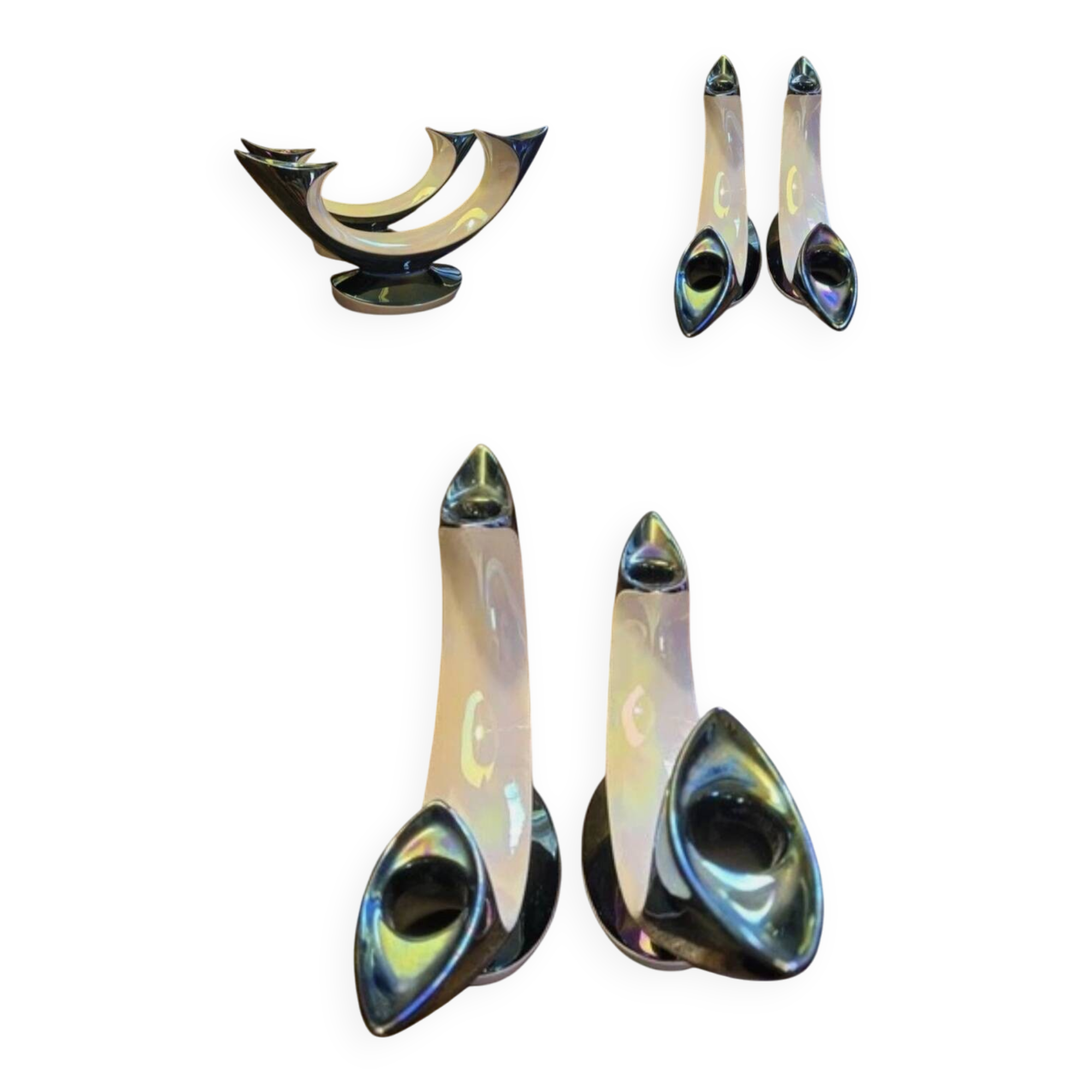 Magnifique Paire De Bougeoirs En Verceram 1950