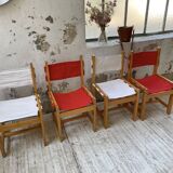 Set of 4 80s colored pine chairs