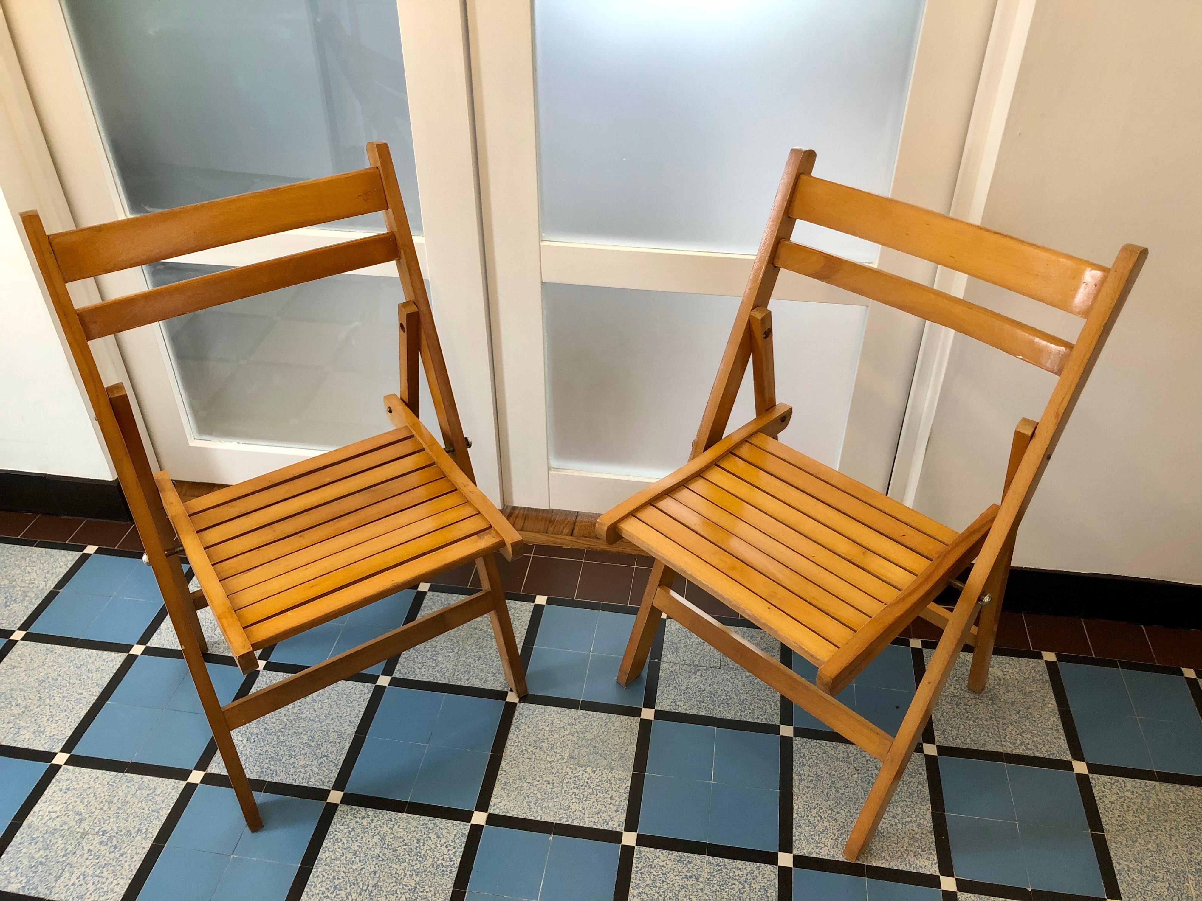 80s Folding Chairs In Blond Beech Selency