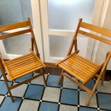 80s folding chairs in blond beech
