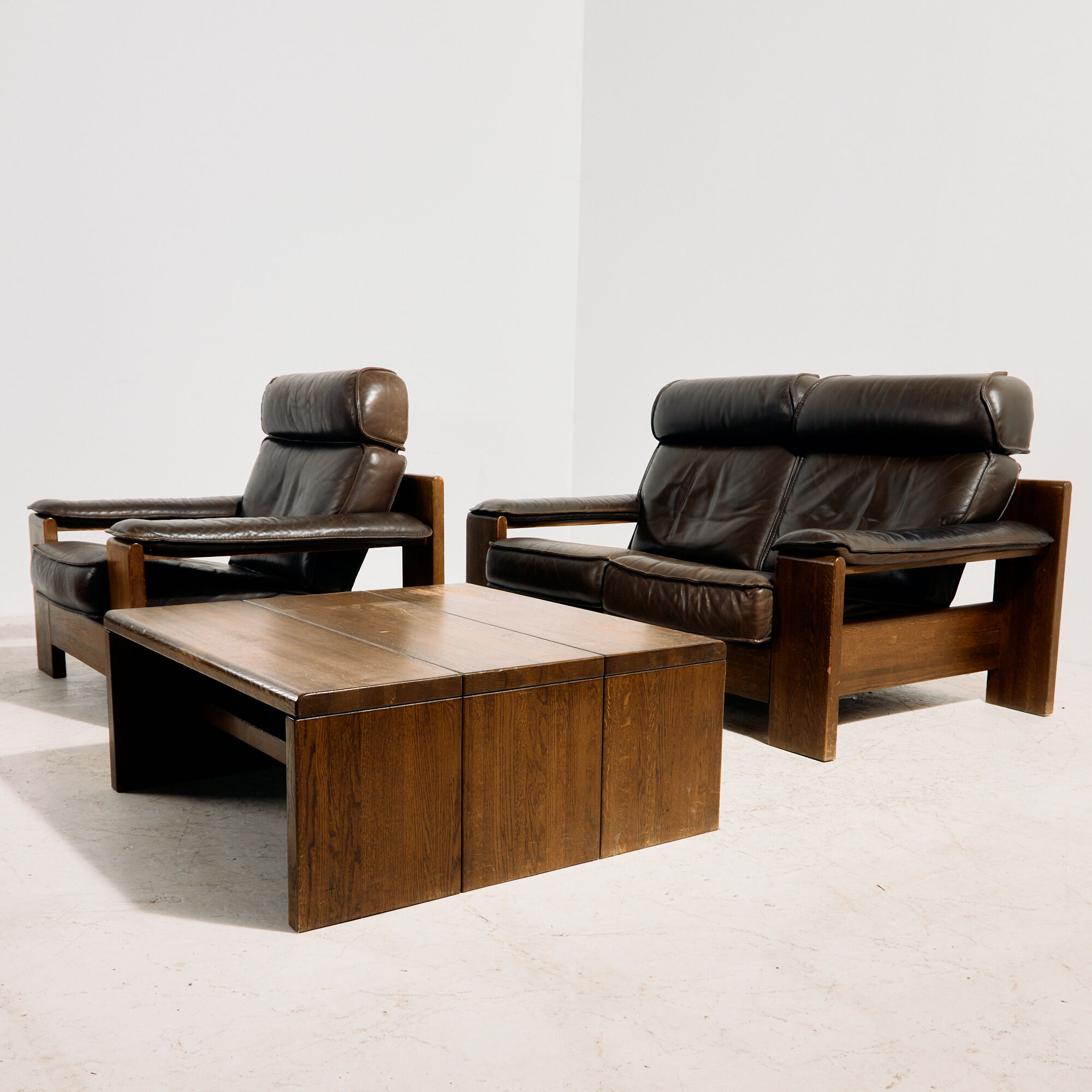 Leather sofa set model 757 by Harry de Groot for Leolux, set of 3.