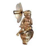 Lampe chevet Ange fleur pétales nacre base alliage fonte doré
