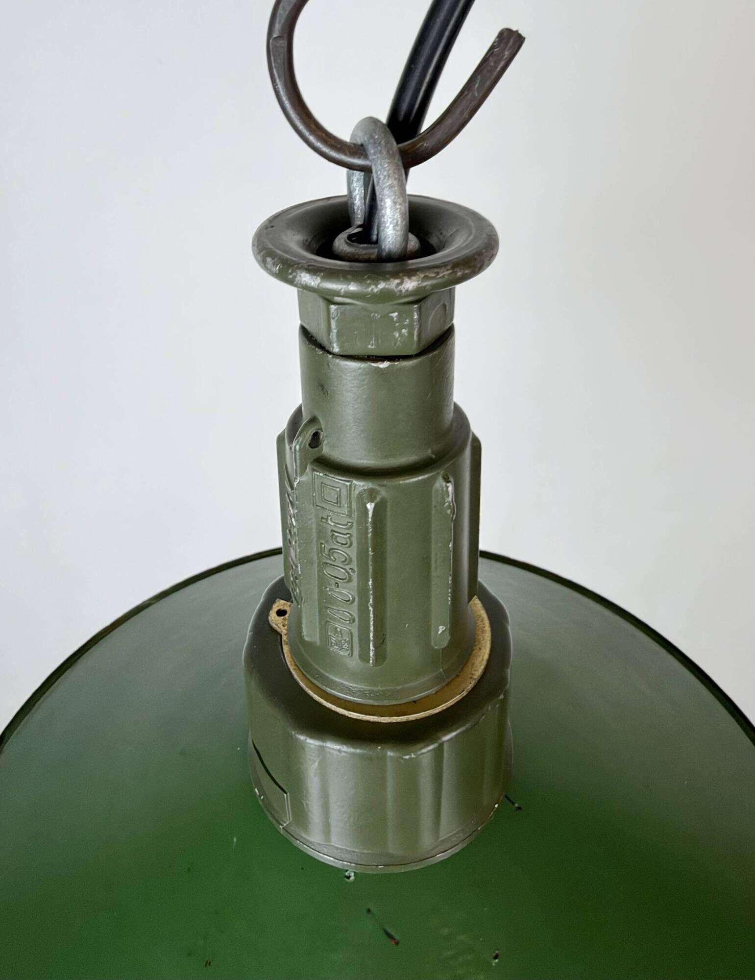 Industrial Green Enamel Military Pendant Lamp with Cast Aluminium Top, 1960