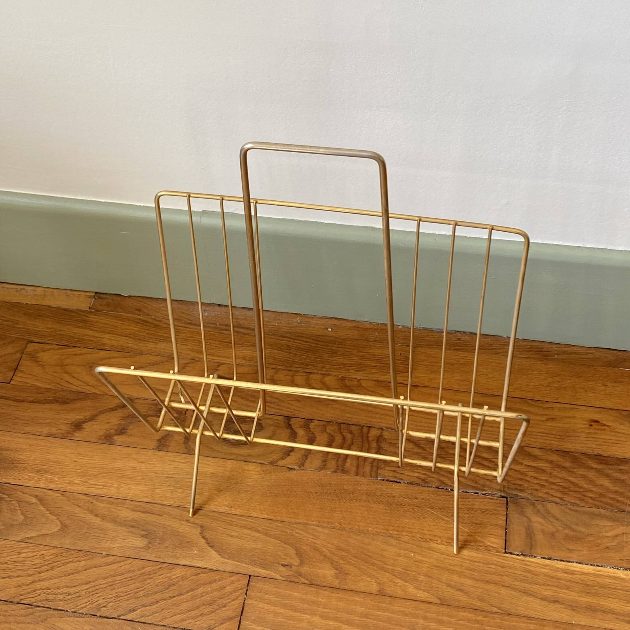 Vintage gold metal magazine rack