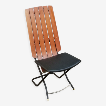 Vintage teak and black skai chair