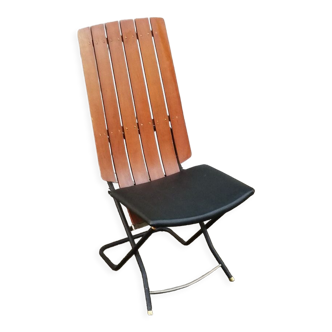 Vintage teak and black skai chair