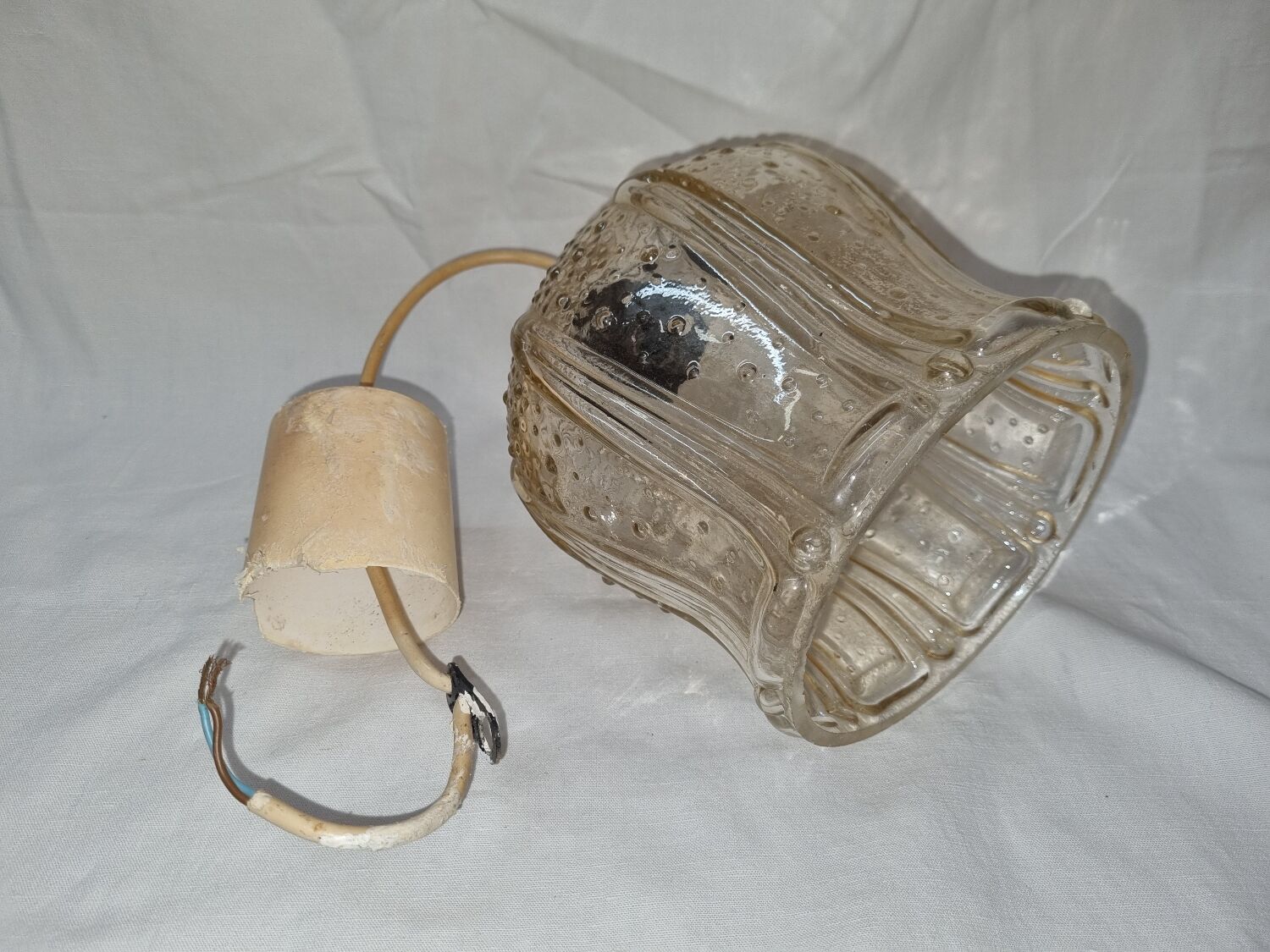 Vintage glass pendant lamp from 1970