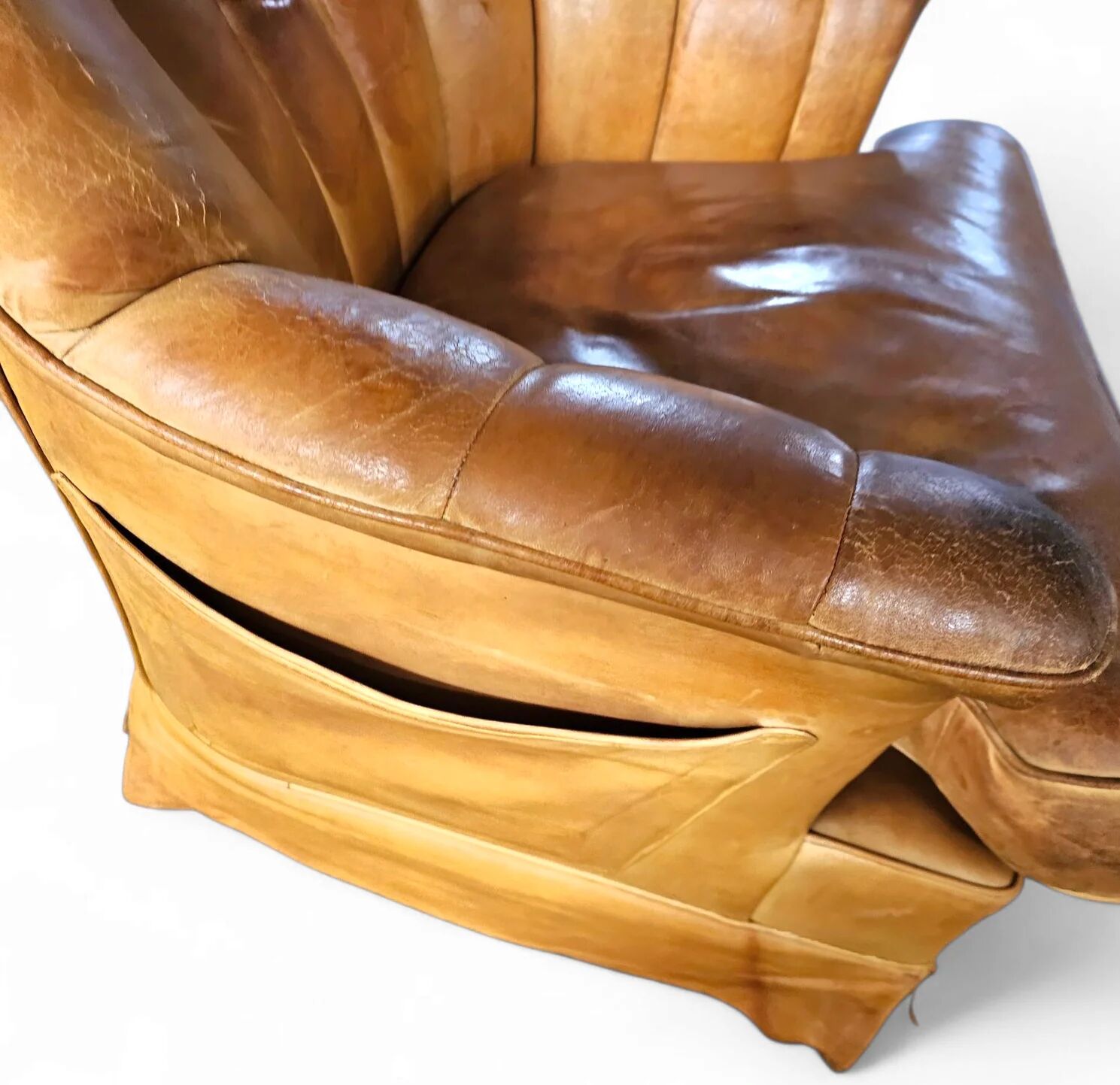 Sheep leather club chair 1970s with magazine holder