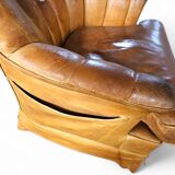 Sheep leather club chair 1970s with magazine holder