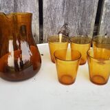Old orangeade service blown glass carafe + 5 vintage verico glasses #a680