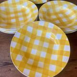 Set of 8 old Digoin Sarreguemines plates, yellow Scottish model