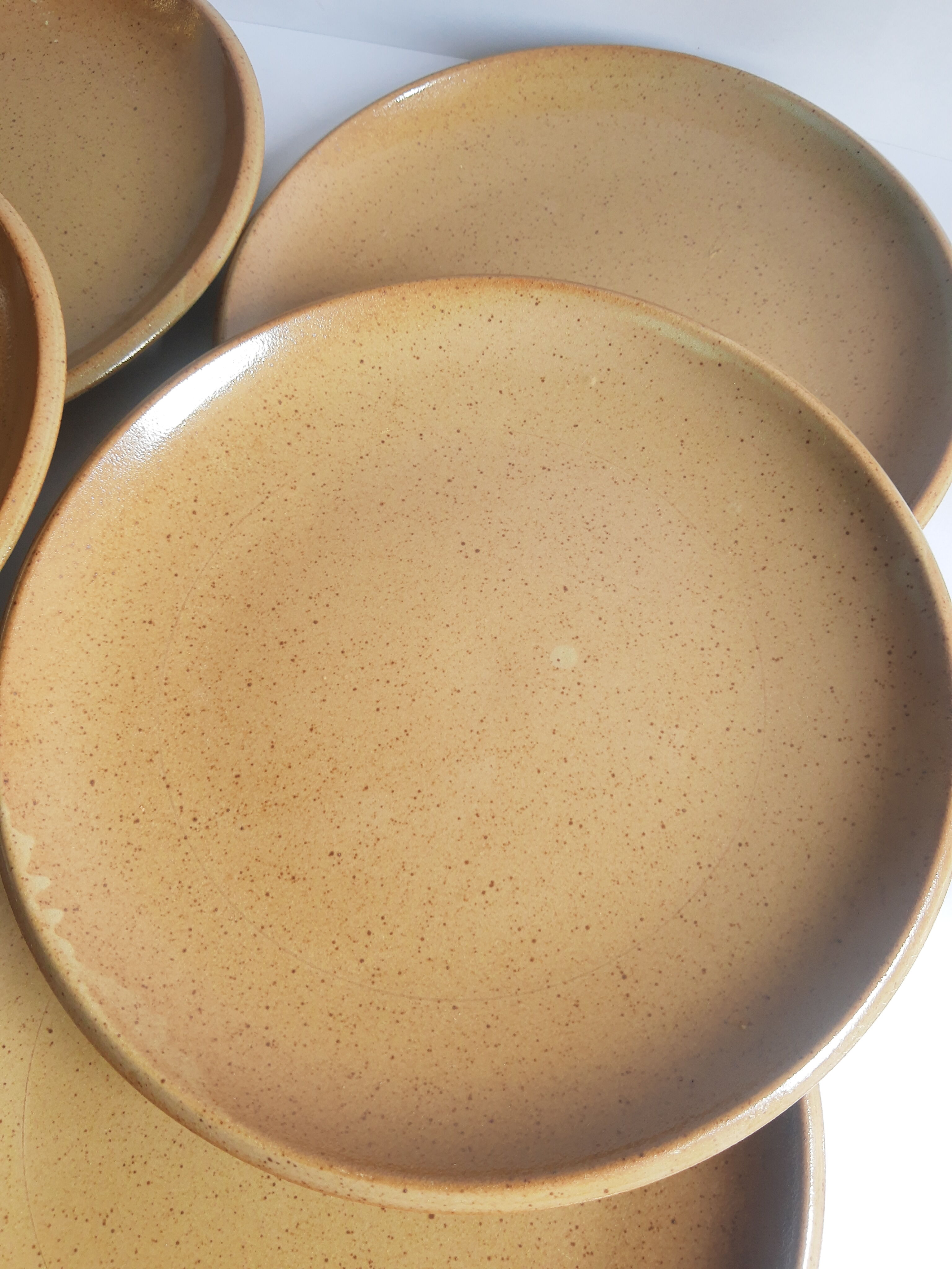 Set of 6 flat plates in Brenne stoneware from France vintage