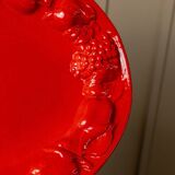 XL red ceramic plate oval 1980s - fruit relief - Mid Century design - Italian craftsmanship