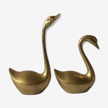 Set of 2 vintage brass swans