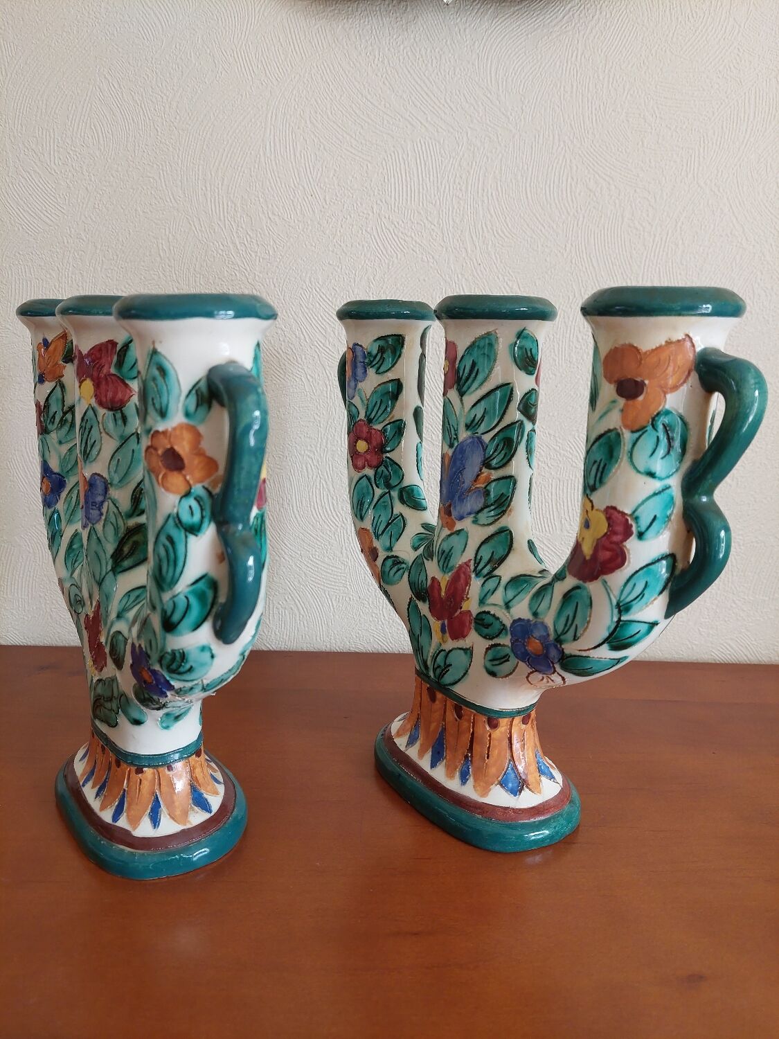 Pair of Monaco Cerart candlesticks floral decor 1950 1960