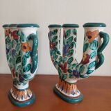 Pair of Monaco Cerart candlesticks floral decor 1950 1960