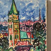 "The church" oil on canvas signed Armand Bouvier