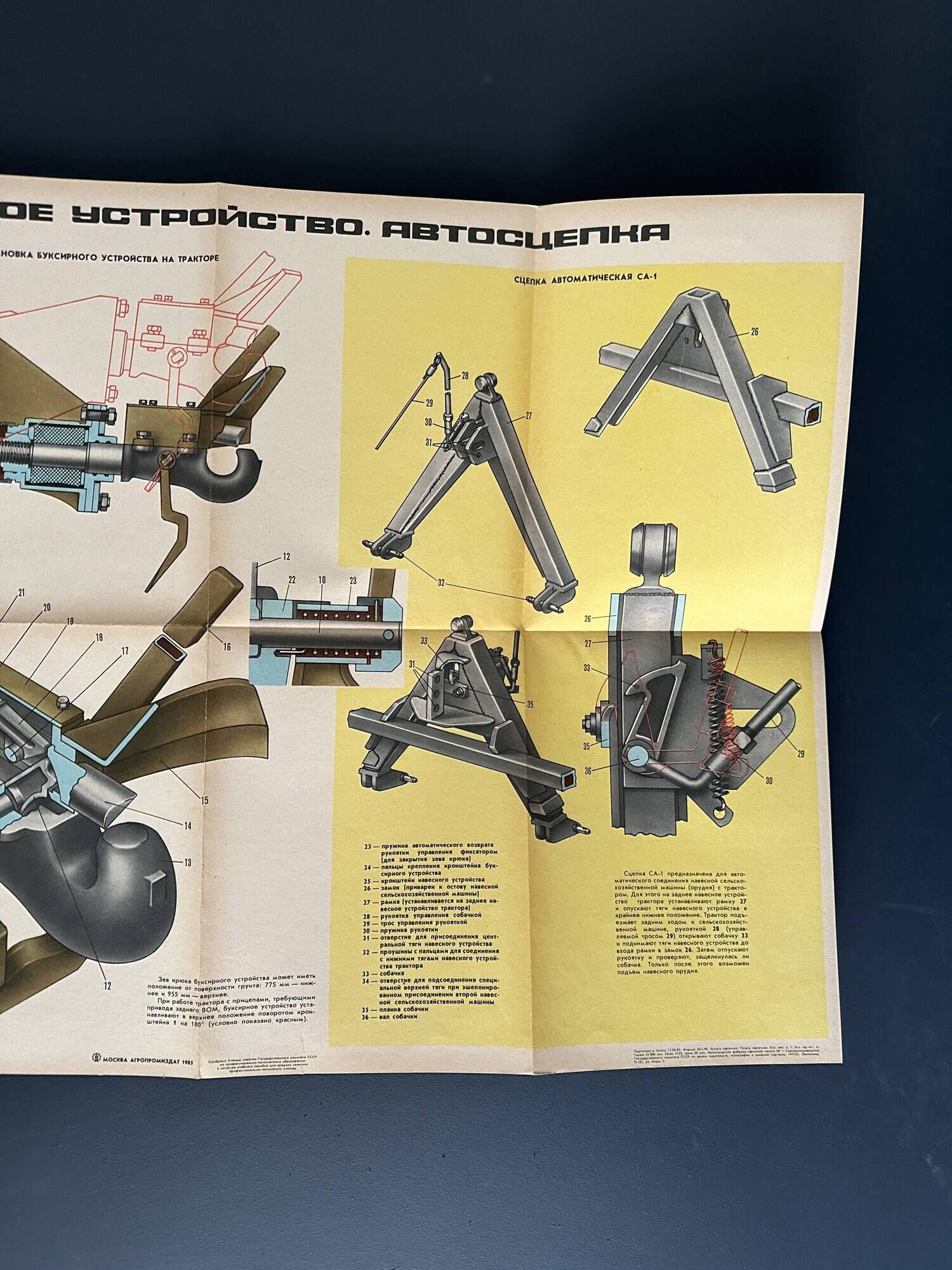 Tractor original vintage 1980's soviet russian ussr poster instructional wall sheet  poster is print