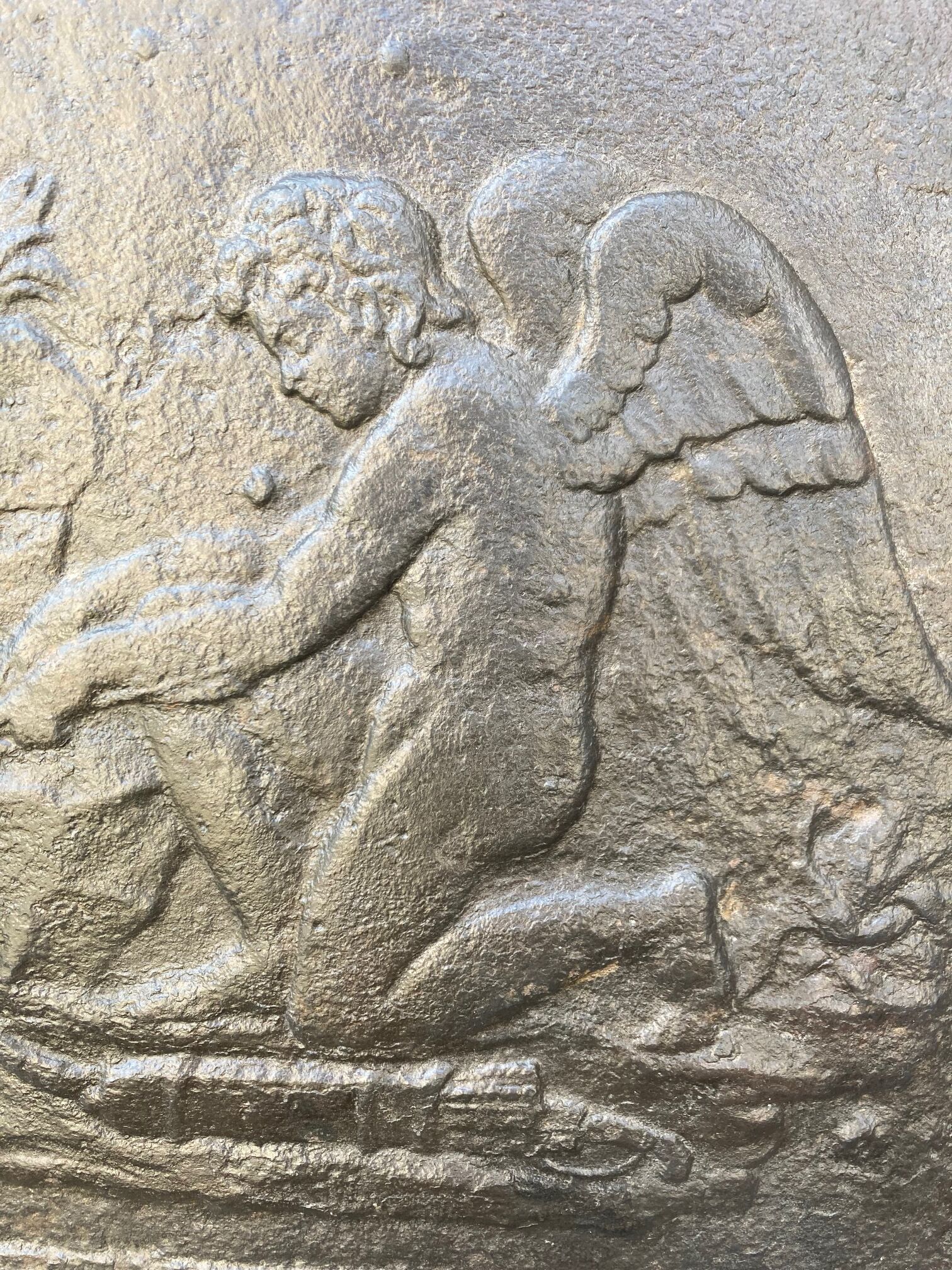 plate fireplace cast iron old Cupid