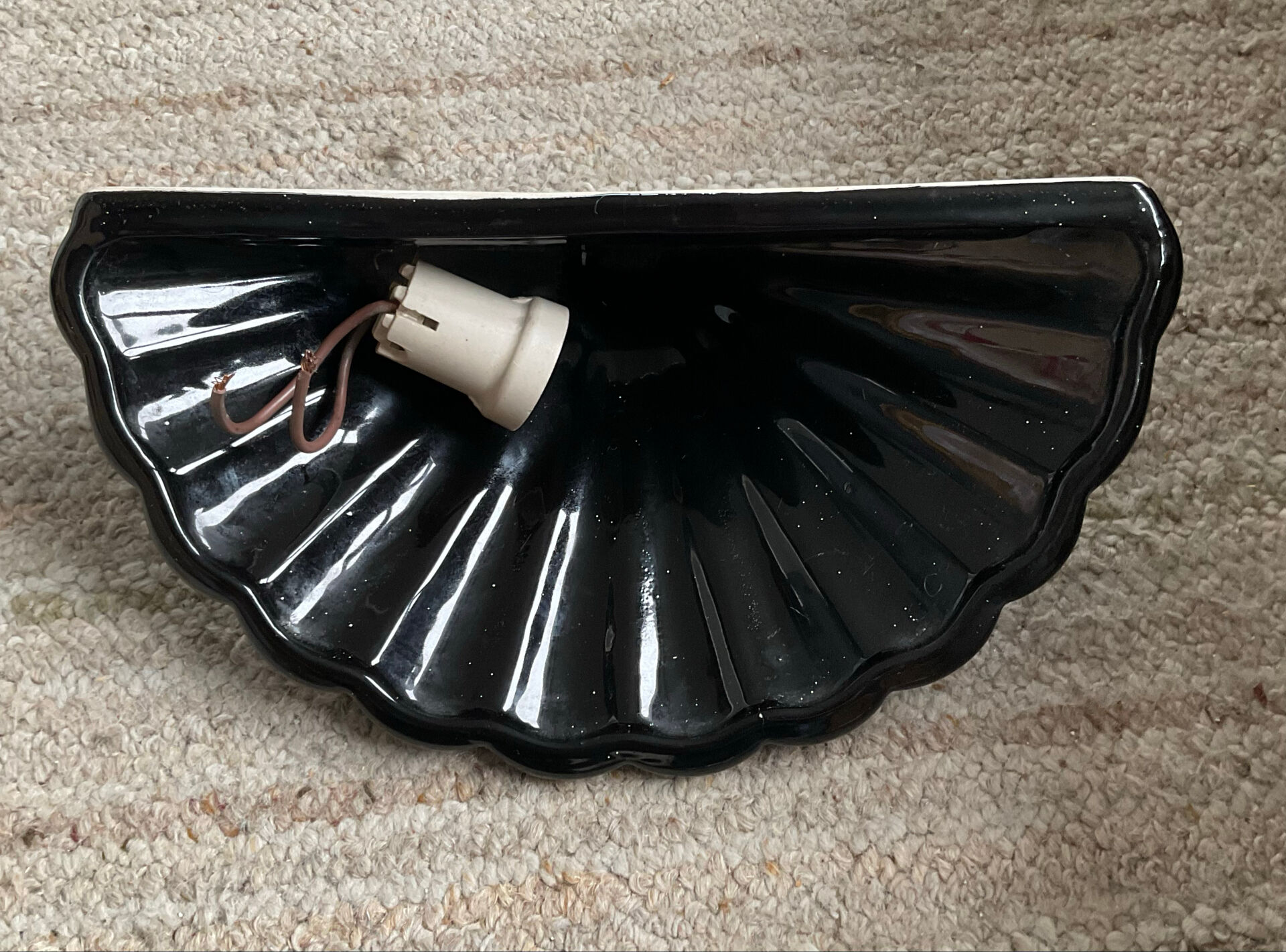 Pair of vintage shell wall lights in glazed porcelain
