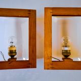 Pair of pine and methacrylate wall lights, Spain 1980