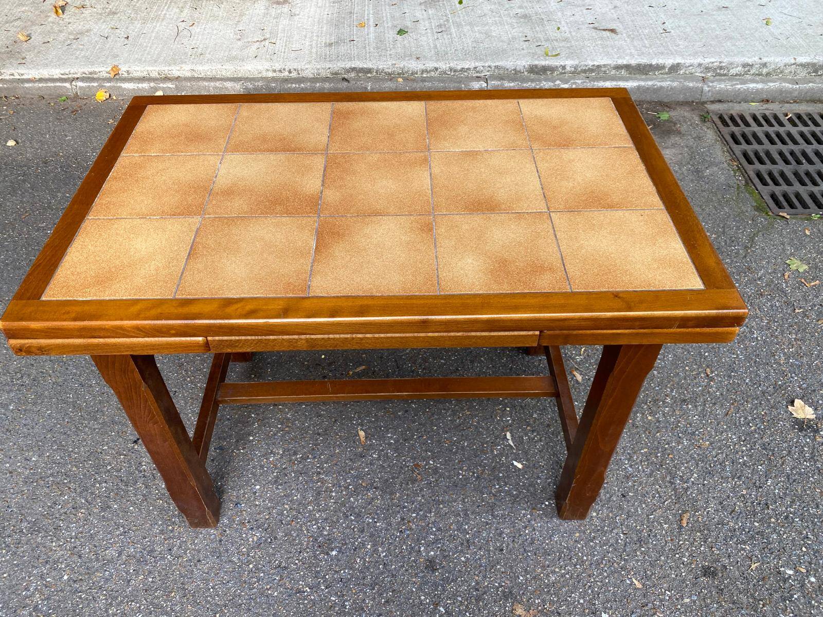 Farmhouse style solid wood and tile kitchen dining table