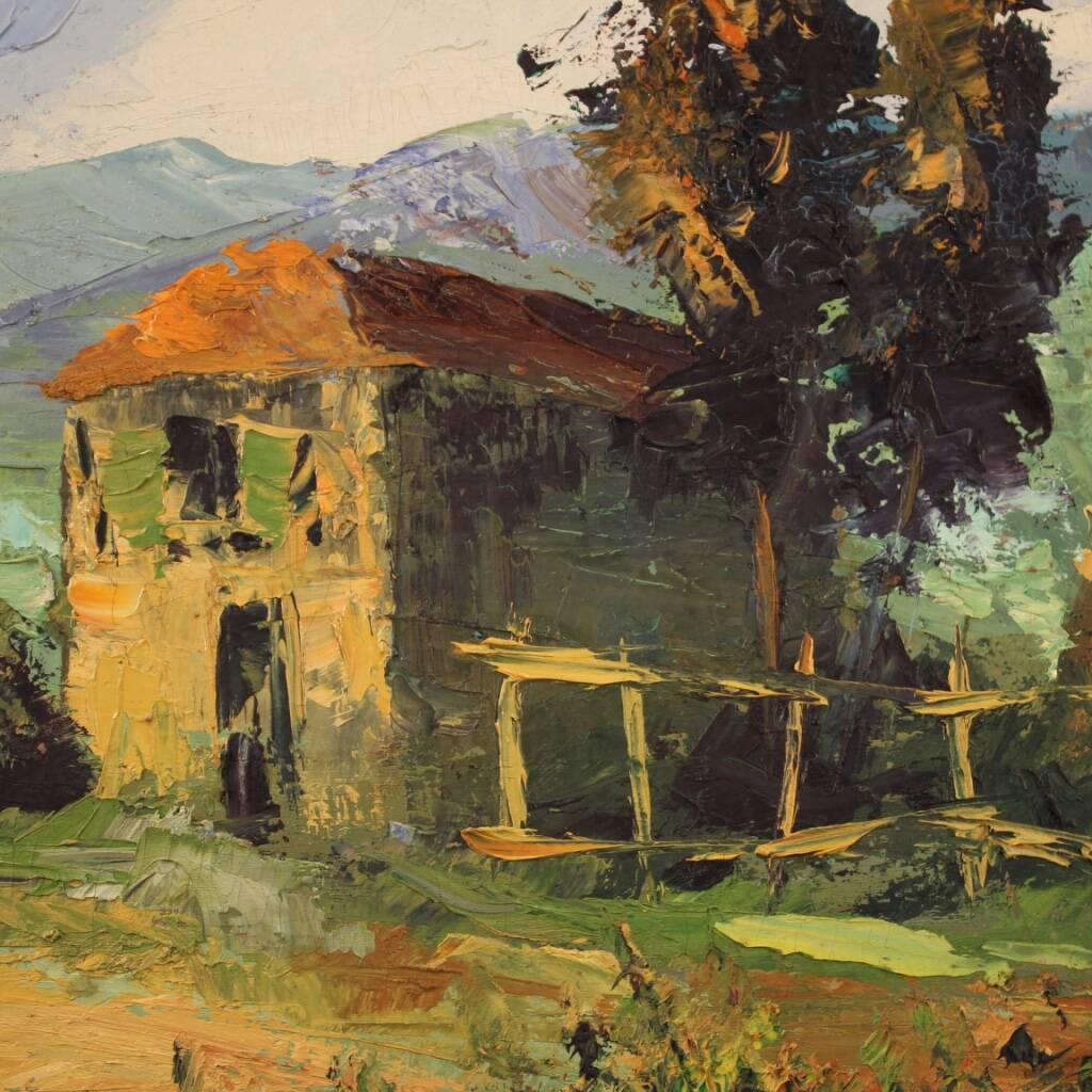 Italian signed painting countryside landscape from 20th century