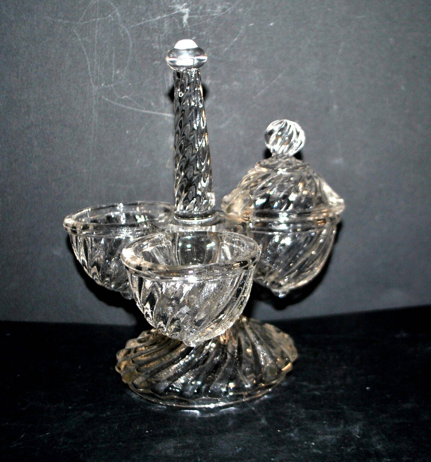 Vallerysthal rotating tableware – retro glass servant for salt, pepper, and mustard.