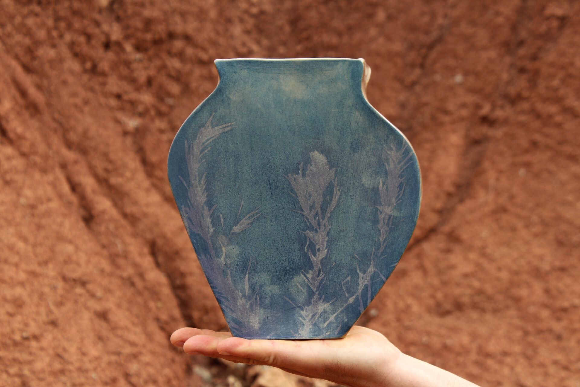 Decorative ceramic vase and cyanotype