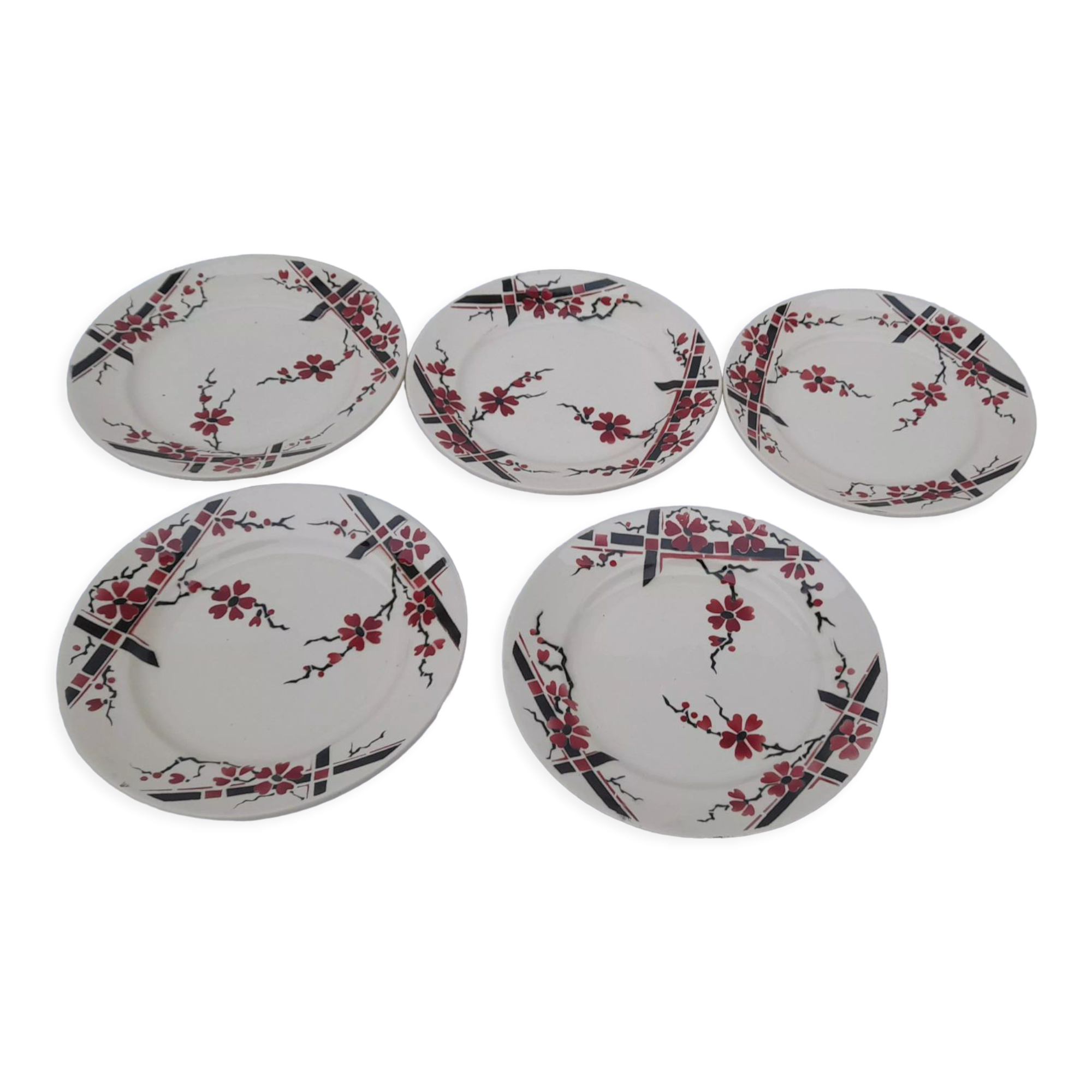 5 earthenware dessert plates Moulin des loups & Hamage model Bagatelle diam 21.5 cm