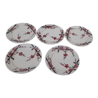 5 earthenware dessert plates Moulin des loups & Hamage model Bagatelle diam 21.5 cm