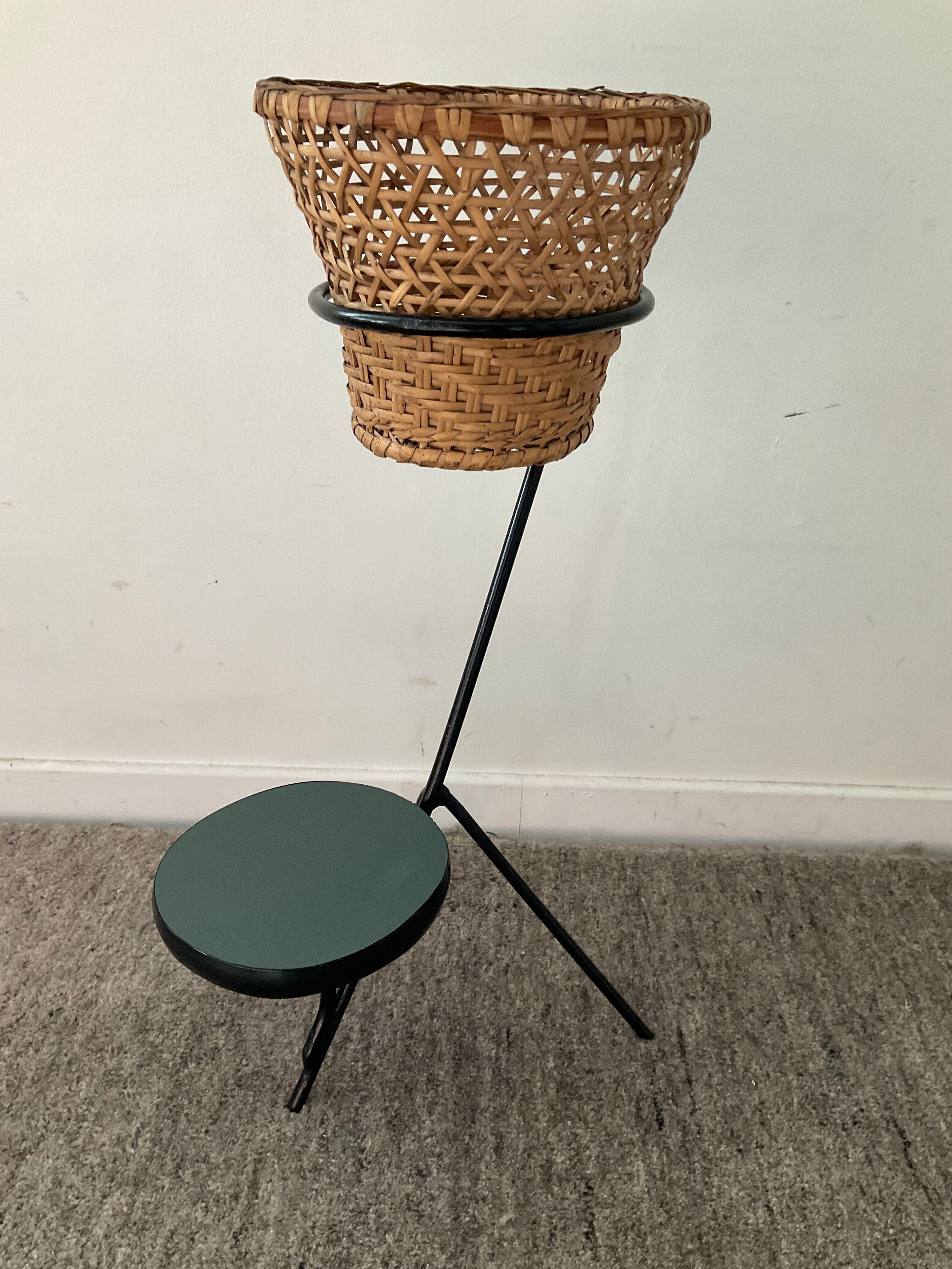 Vintage metal tripod plant holder and formica 60s