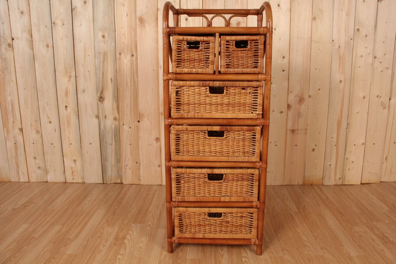 Tree on feet with rattan and bamboo drawers