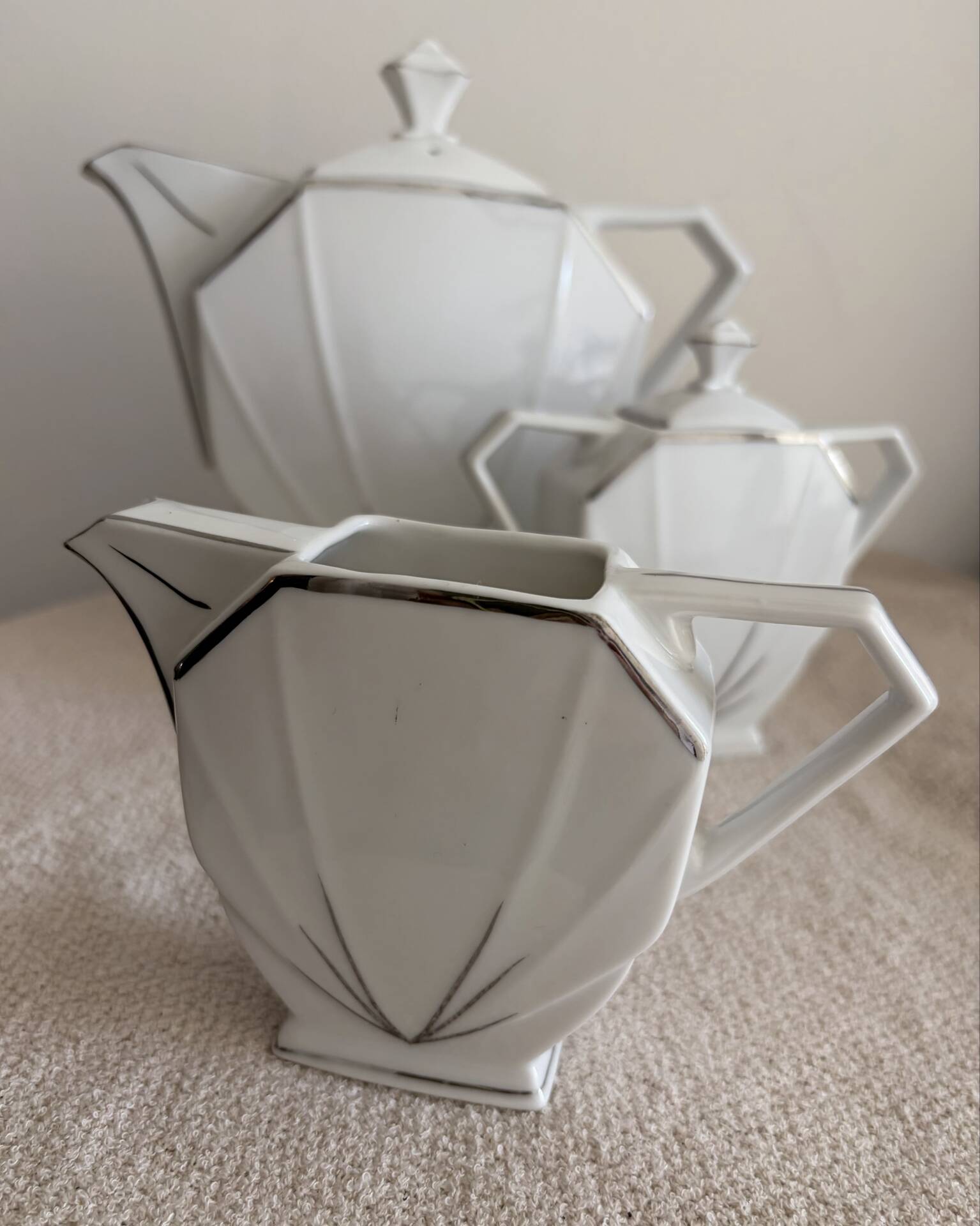 Art Deco Porcelain Coffee/Tea Trio by Victoria Czechoslovakia, 1930s