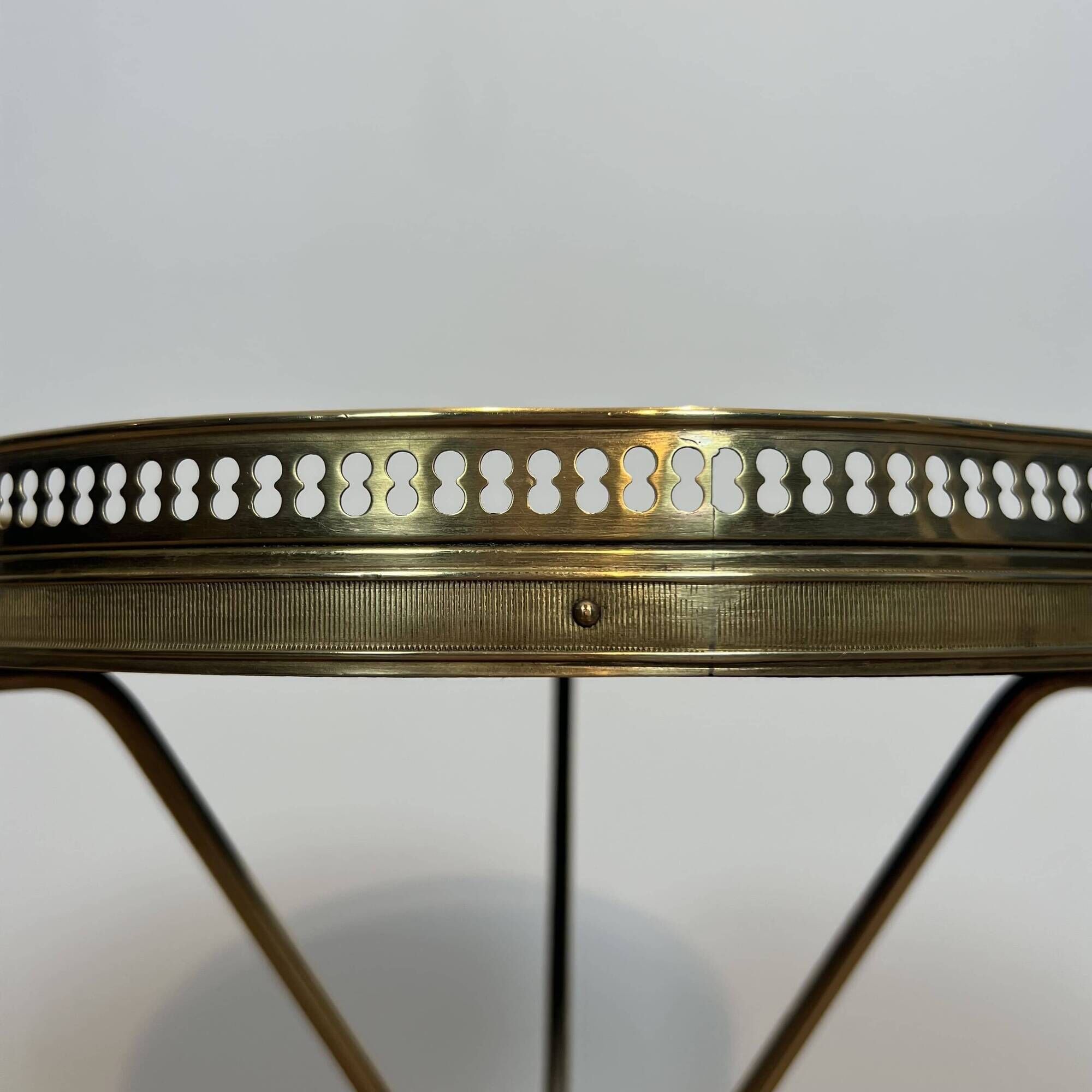 Tripod Side Table in Brass with Mahogany Top and Openwork Gallery. St. Trava