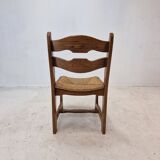 Ensemble de 6 chaises rasoir en chêne brutaliste, France, années 1960
