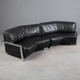 Artanova — “Medea” Modular Corner Sofa (2 Modules) — Black Leather — 1990s