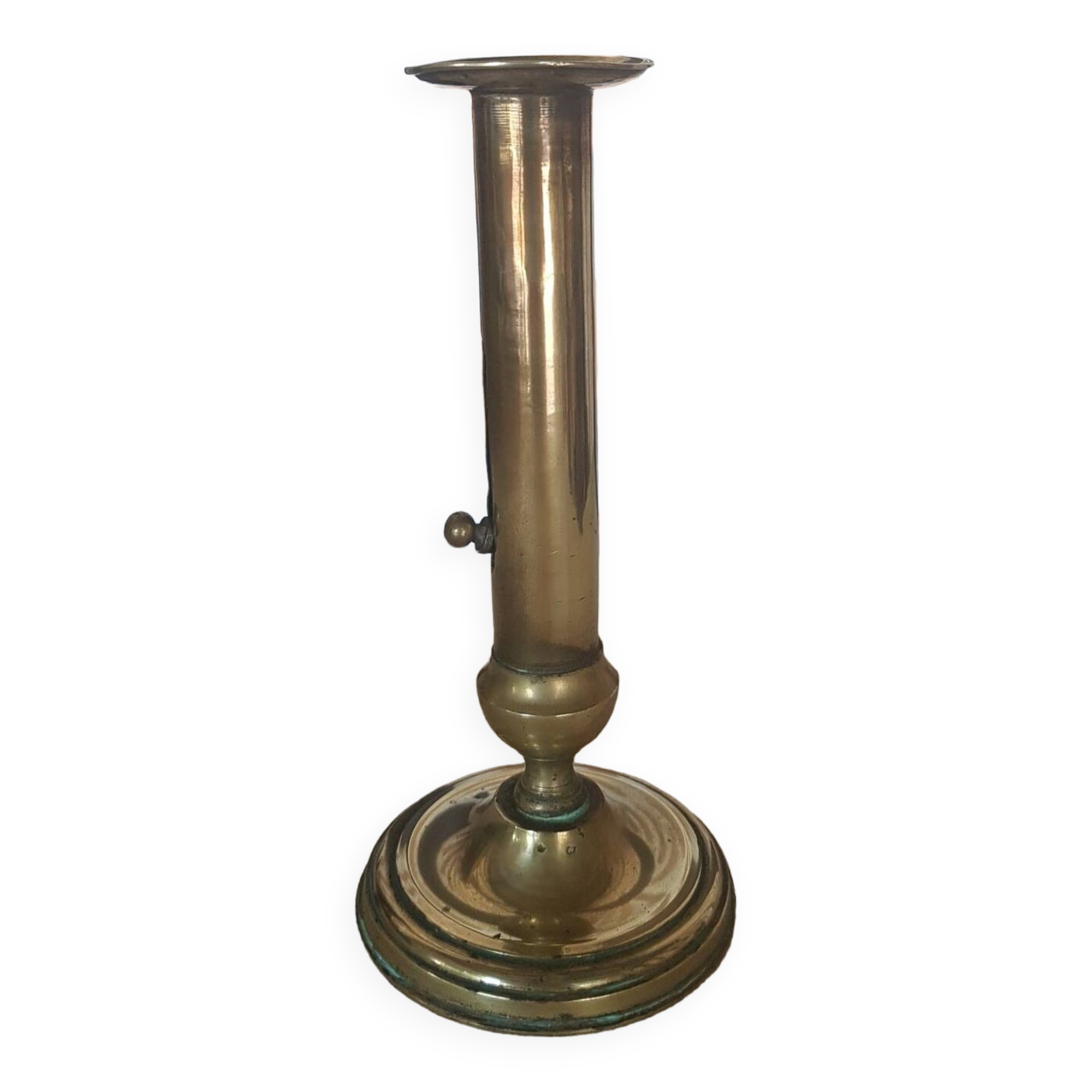 Brass candle holder with pusher and cup