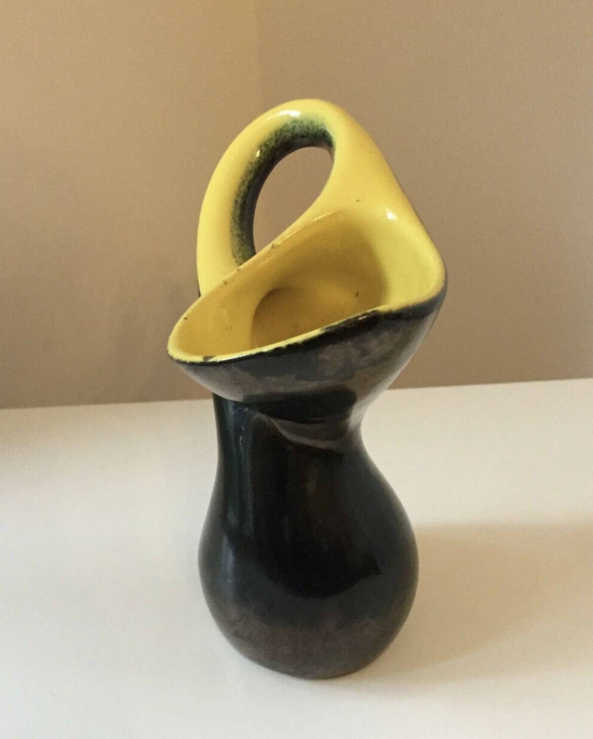 Vintage 1950s black and yellow ceramic vase in the Vallauris style