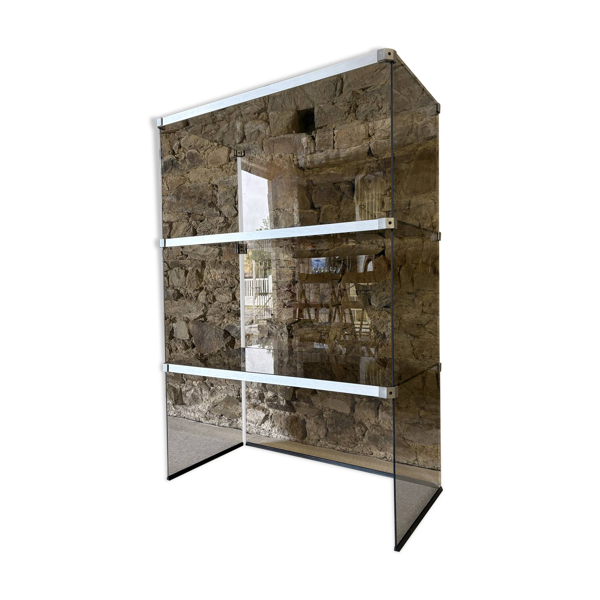 Meuble hi-fi en verre et aluminium pour Pieterman Holland, 1970