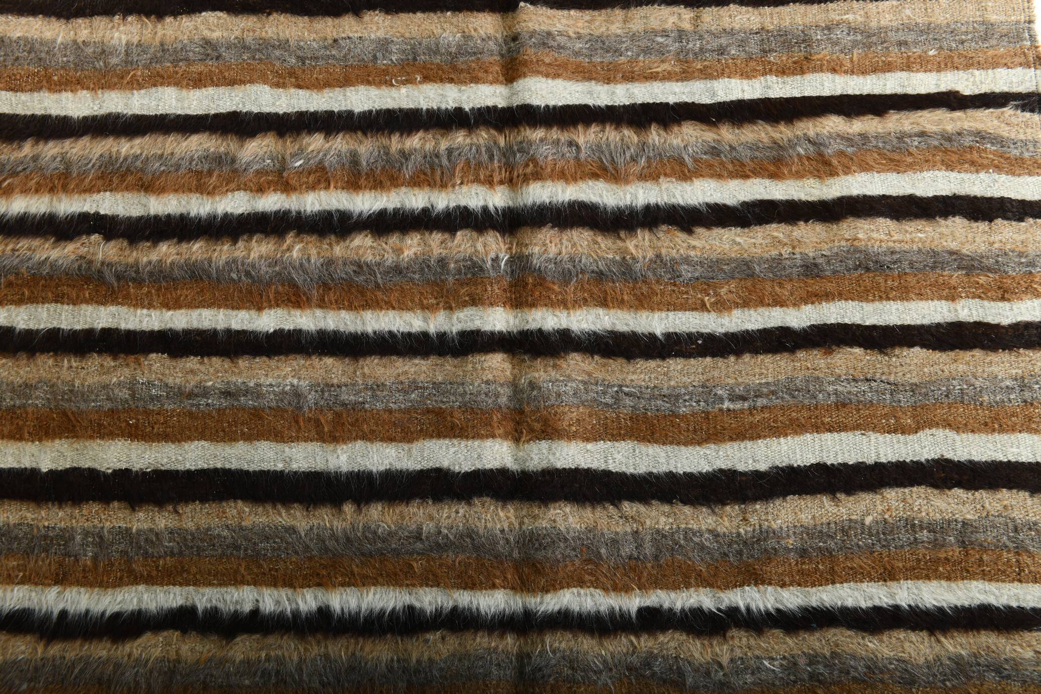 Striped Brown & Beige Vintage Kilim Rug, 133x170Cm