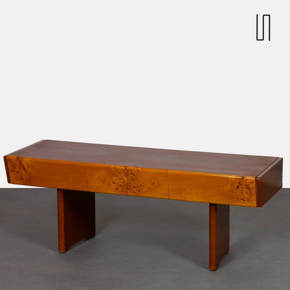 Vintage low console in wood and opaline, 1960
