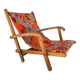 Vintage beach or garden chair made of wood and floral fabric, 1970s.
