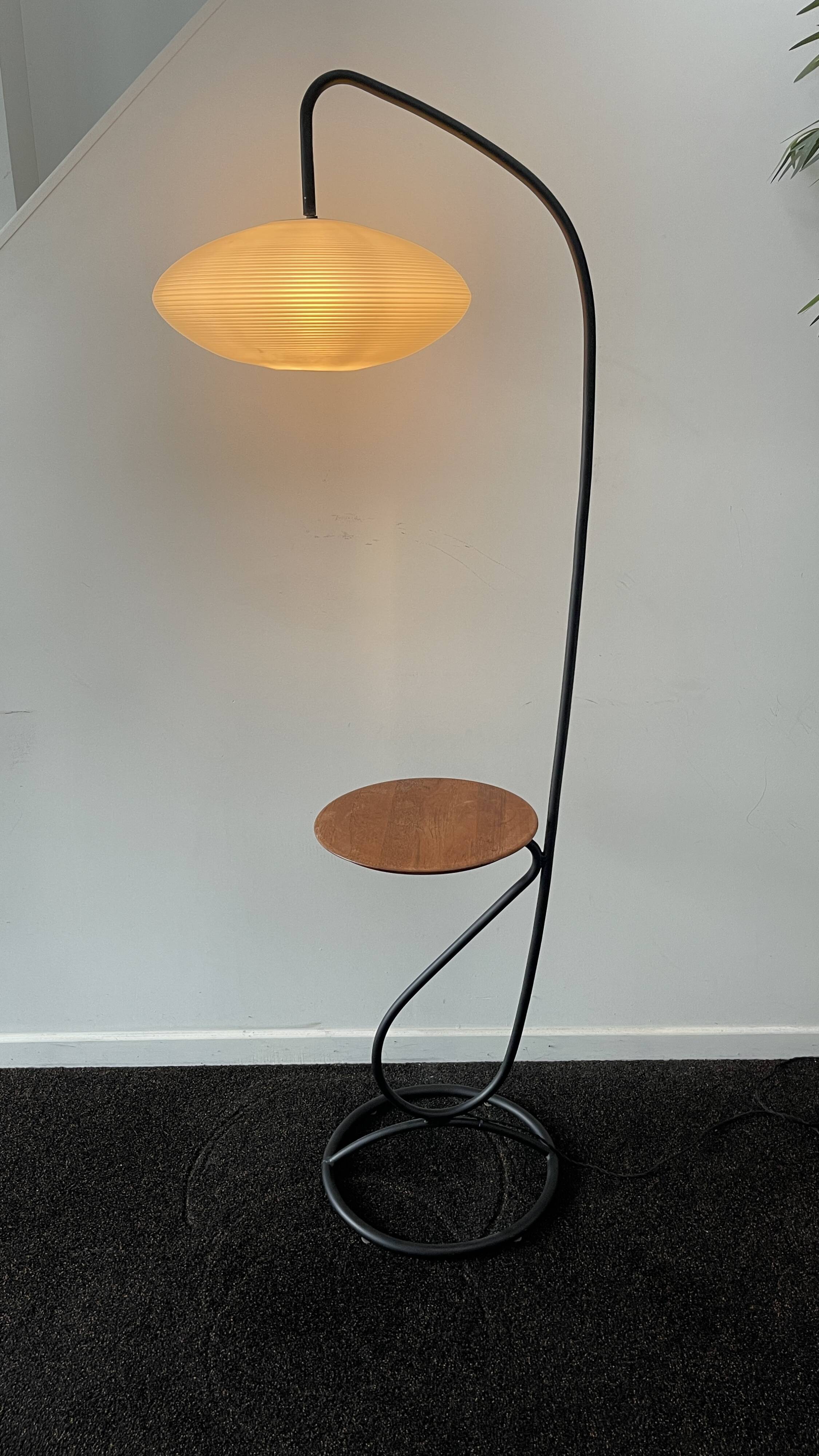 Floor lamp (lamp & table) in tubular steel, ca 1960