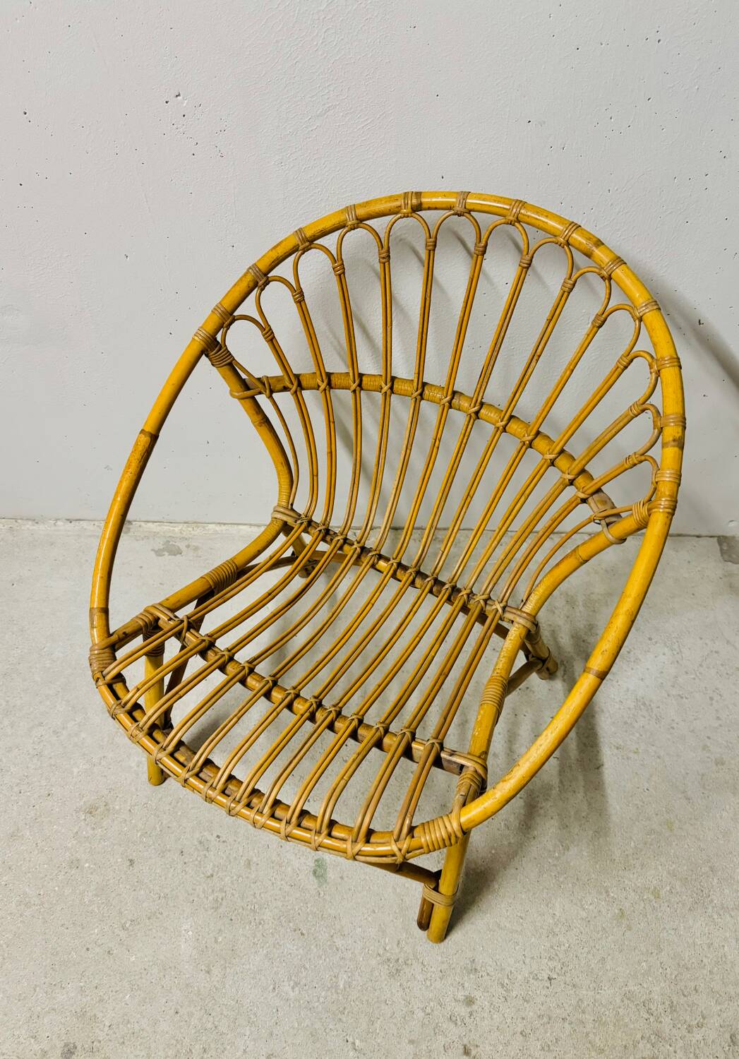 Adult basket armchair in vintage wicker rattan 1960s