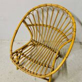 Adult basket armchair in vintage wicker rattan 1960s