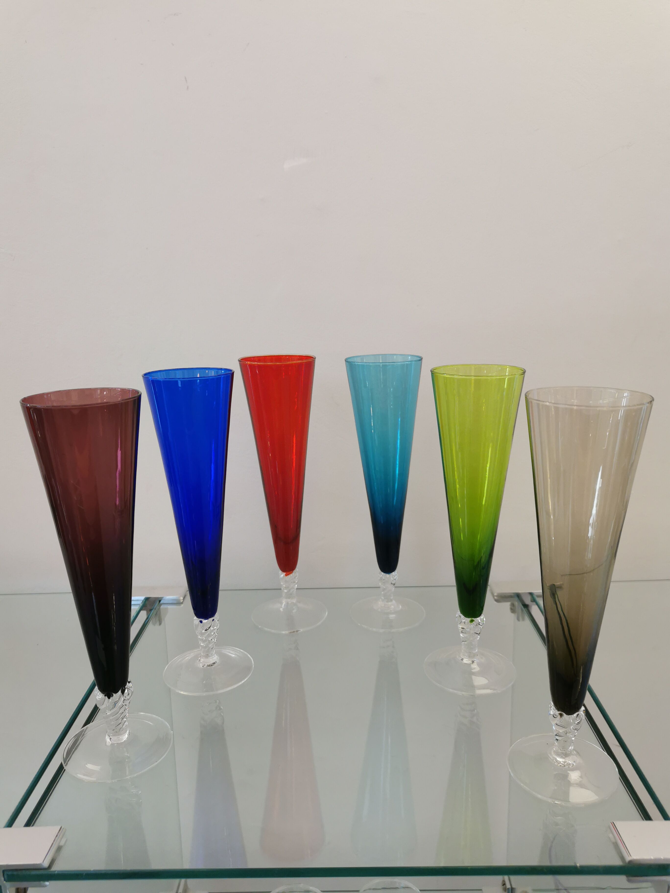 6 vintage Murano glass champagne flutes from the 60s