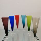 6 vintage Murano glass champagne flutes from the 60s