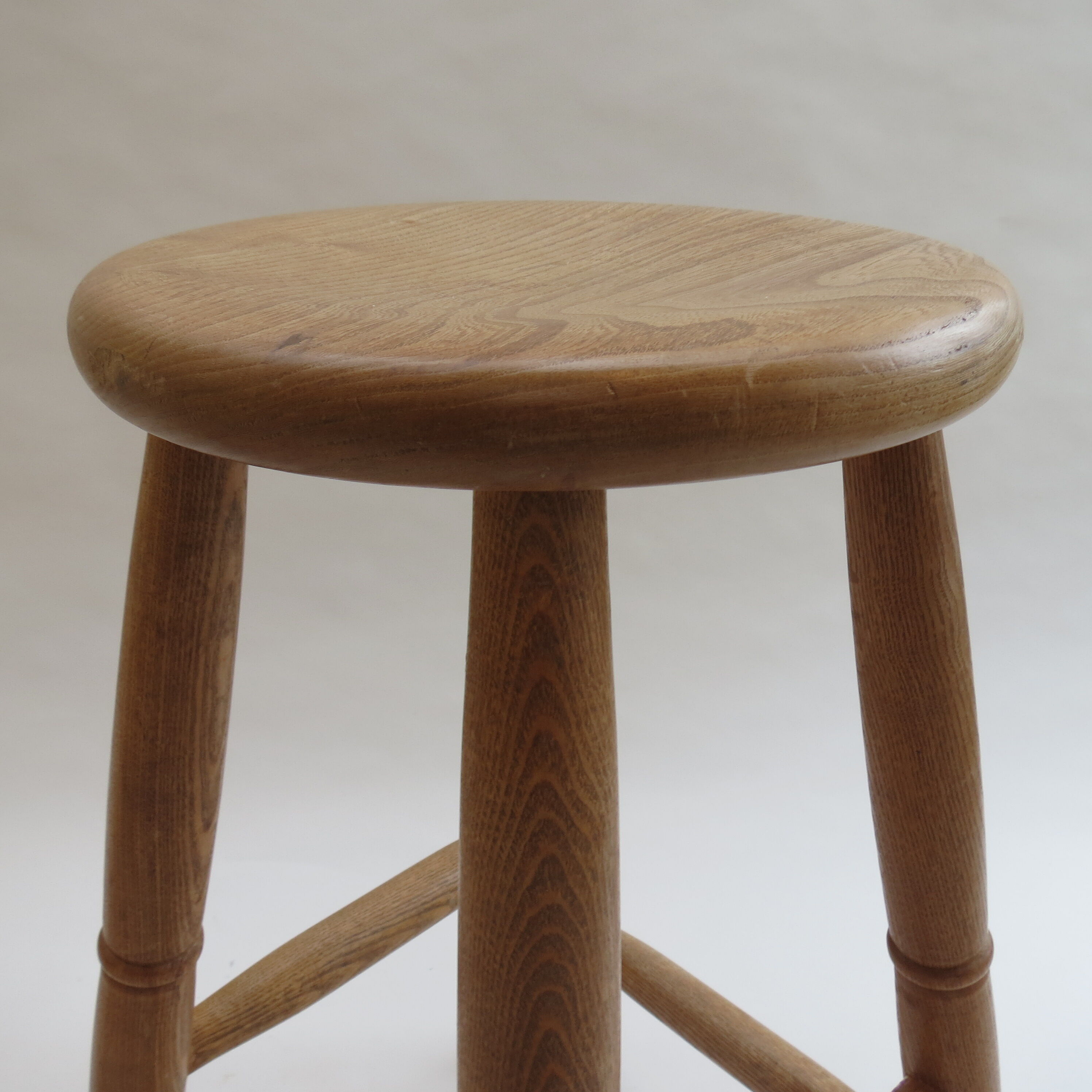Pair of 1970s bespoke solid ash wooden stools