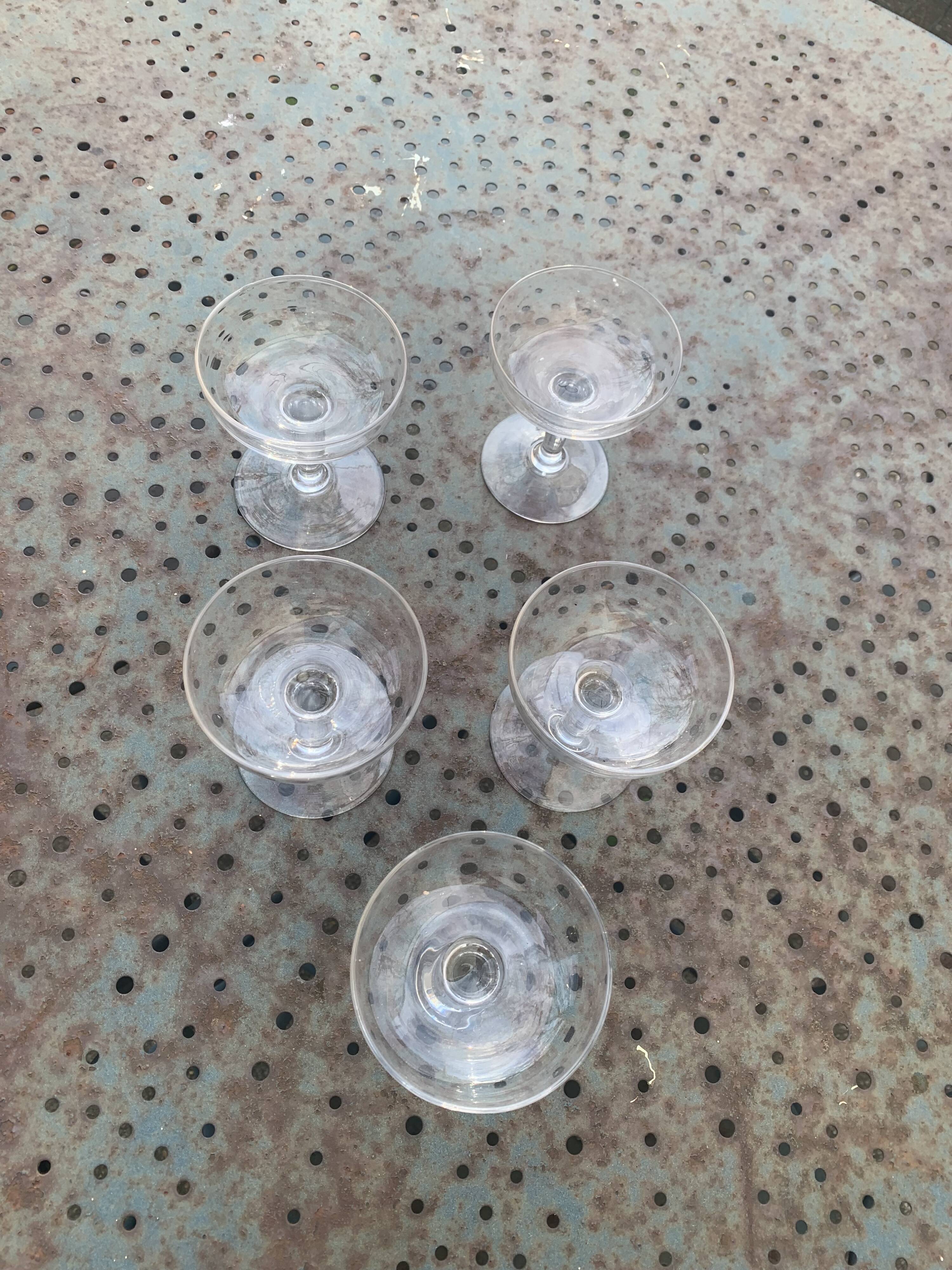 5 vintage transparent glass champagne glasses